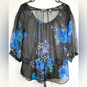 New York & Company Sheer Blouse Lightweight Floral Size Small